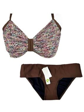 NWT Next By Athena Swim Suit Bikini Top 36D Bottom S 2PCs Brown Beach Vacation